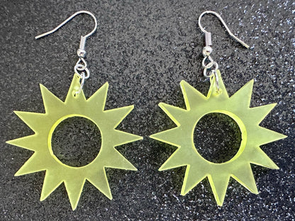 Sun Earrings: Laser Cut Acrylic Suns, Sunshine, Hot Weather, Good Weather, Warm Climate, Tropical Holiday, Best Gifts for Her/Him/Them