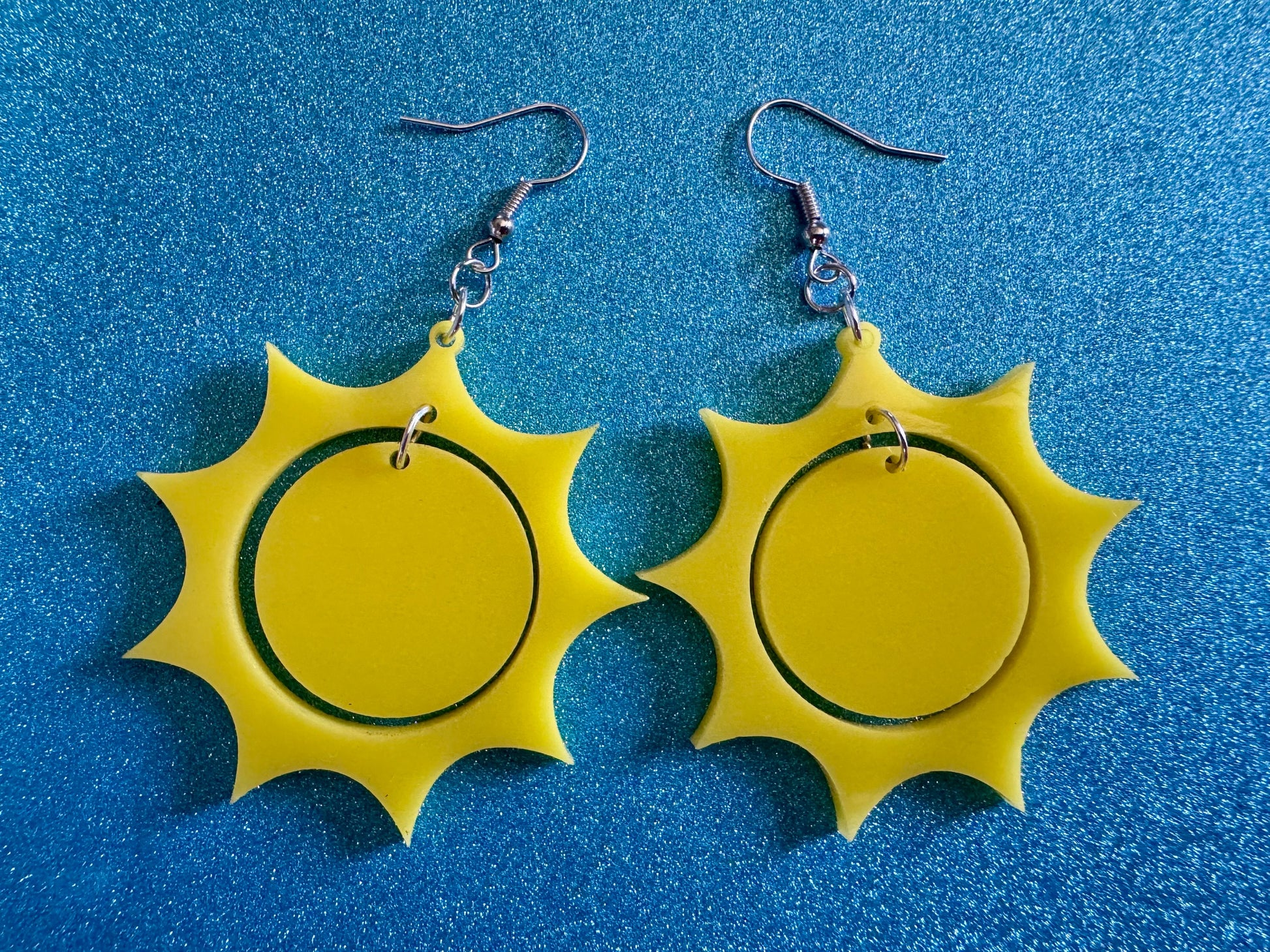 Sun Earrings: Laser Cut Acrylic Suns, Sunshine, Hot Weather, Good Weather, Warm Climate, Tropical Holiday, Best Gifts for Her/Him/Them