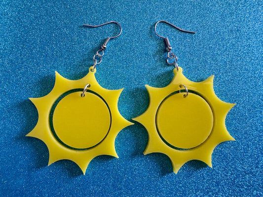 Sun Earrings: Laser Cut Acrylic Suns, Sunshine, Hot Weather, Good Weather, Warm Climate, Tropical Holiday, Best Gifts for Her/Him/Them