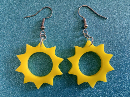 Sun Earrings: Laser Cut Acrylic Suns, Sunshine, Hot Weather, Good Weather, Warm Climate, Tropical Holiday, Best Gifts for Her/Him/Them