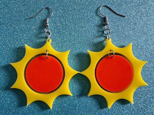 Sun Earrings: Laser Cut Acrylic Suns, Sunshine, Hot Weather, Good Weather, Warm Climate, Tropical Holiday, Best Gifts for Her/Him/Them