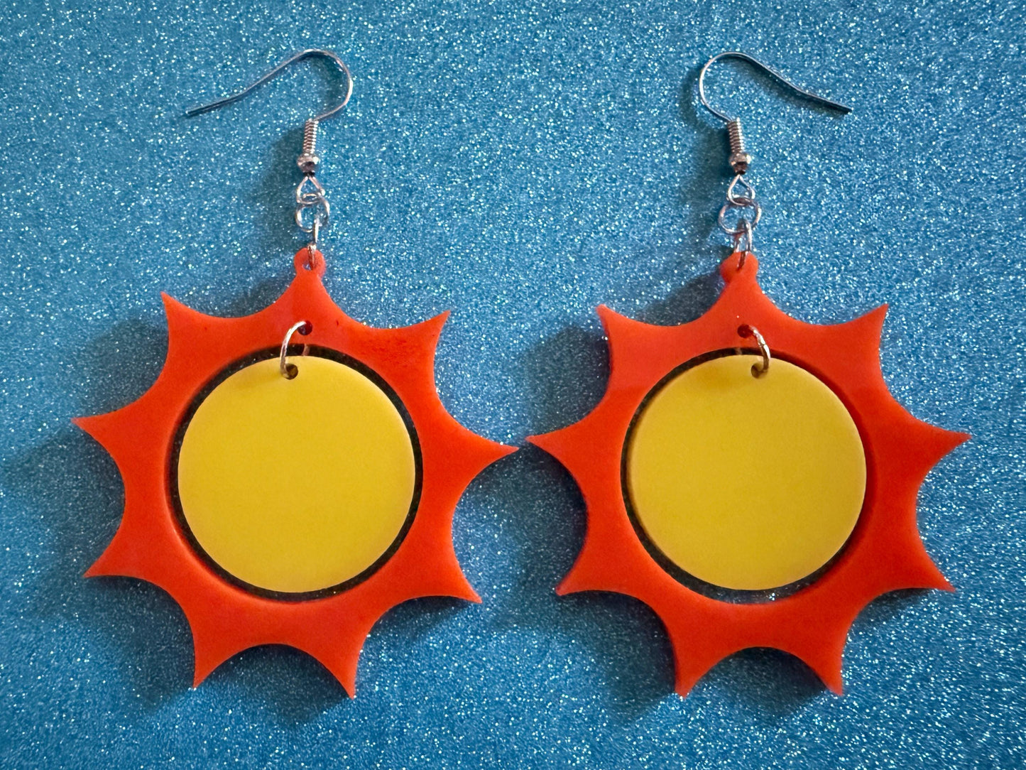 Sun Earrings: Laser Cut Acrylic Suns, Sunshine, Hot Weather, Good Weather, Warm Climate, Tropical Holiday, Best Gifts for Her/Him/Them