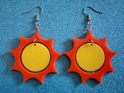 Sun Earrings: Laser Cut Acrylic Suns, Sunshine, Hot Weather, Good Weather, Warm Climate, Tropical Holiday, Best Gifts for Her/Him/Them