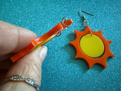 Sun Earrings: Laser Cut Acrylic Suns, Sunshine, Hot Weather, Good Weather, Warm Climate, Tropical Holiday, Best Gifts for Her/Him/Them