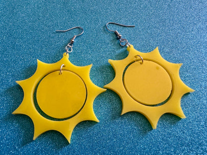 Sun Earrings: Laser Cut Acrylic Suns, Sunshine, Hot Weather, Good Weather, Warm Climate, Tropical Holiday, Best Gifts for Her/Him/Them