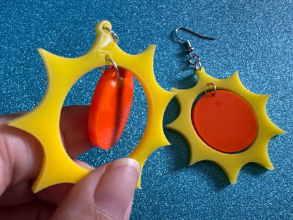 Sun Earrings: Laser Cut Acrylic Suns, Sunshine, Hot Weather, Good Weather, Warm Climate, Tropical Holiday, Best Gifts for Her/Him/Them