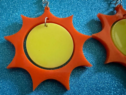 Sun Earrings: Laser Cut Acrylic Suns, Sunshine, Hot Weather, Good Weather, Warm Climate, Tropical Holiday, Best Gifts for Her/Him/Them