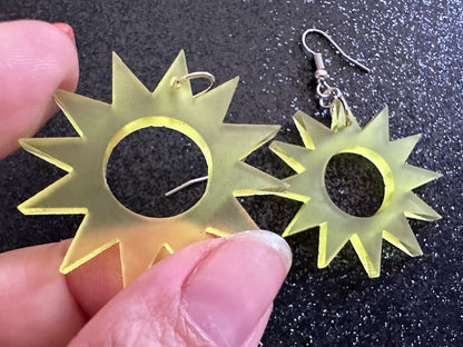 Sun Earrings: Laser Cut Acrylic Suns, Sunshine, Hot Weather, Good Weather, Warm Climate, Tropical Holiday, Best Gifts for Her/Him/Them