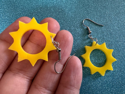 Sun Earrings: Laser Cut Acrylic Suns, Sunshine, Hot Weather, Good Weather, Warm Climate, Tropical Holiday, Best Gifts for Her/Him/Them