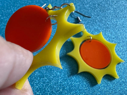 Sun Earrings: Laser Cut Acrylic Suns, Sunshine, Hot Weather, Good Weather, Warm Climate, Tropical Holiday, Best Gifts for Her/Him/Them