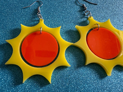 Sun Earrings: Laser Cut Acrylic Suns, Sunshine, Hot Weather, Good Weather, Warm Climate, Tropical Holiday, Best Gifts for Her/Him/Them