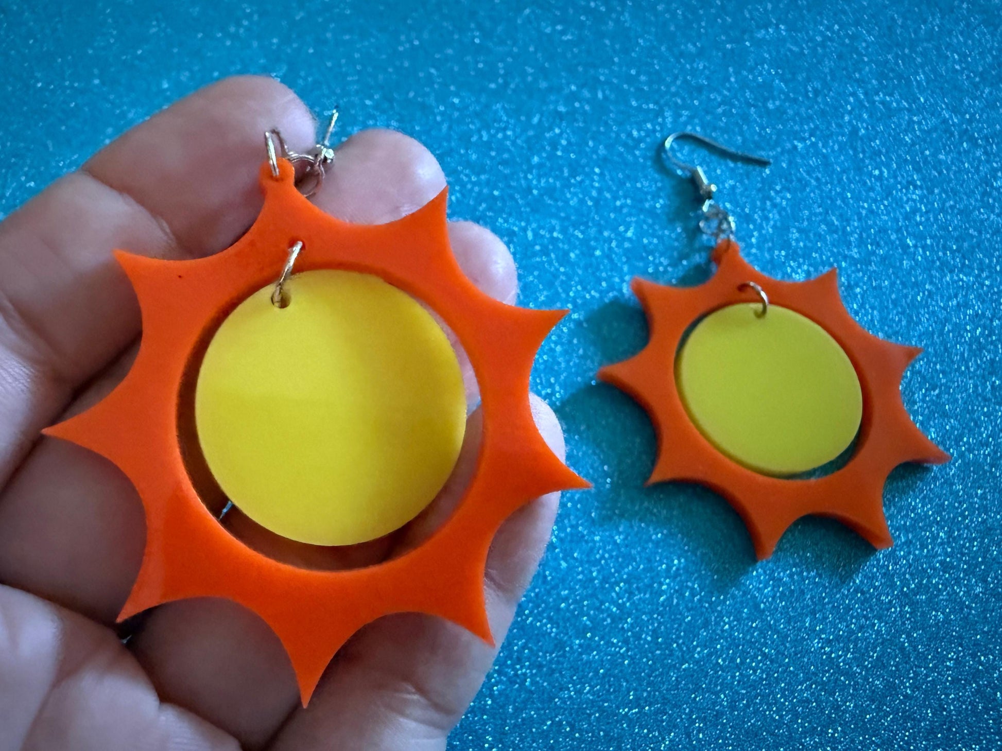 Sun Earrings: Laser Cut Acrylic Suns, Sunshine, Hot Weather, Good Weather, Warm Climate, Tropical Holiday, Best Gifts for Her/Him/Them