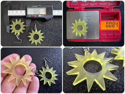 Sun Earrings: Laser Cut Acrylic Suns, Sunshine, Hot Weather, Good Weather, Warm Climate, Tropical Holiday, Best Gifts for Her/Him/Them