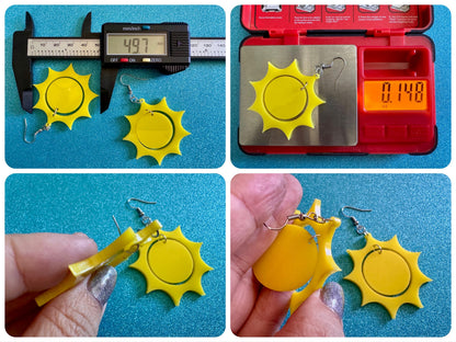 Sun Earrings: Laser Cut Acrylic Suns, Sunshine, Hot Weather, Good Weather, Warm Climate, Tropical Holiday, Best Gifts for Her/Him/Them