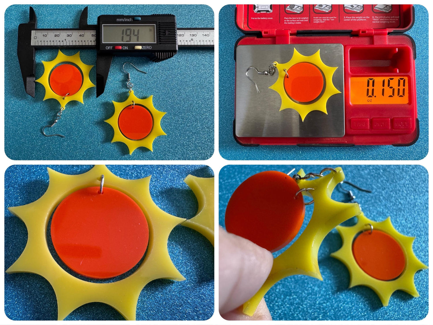 Sun Earrings: Laser Cut Acrylic Suns, Sunshine, Hot Weather, Good Weather, Warm Climate, Tropical Holiday, Best Gifts for Her/Him/Them