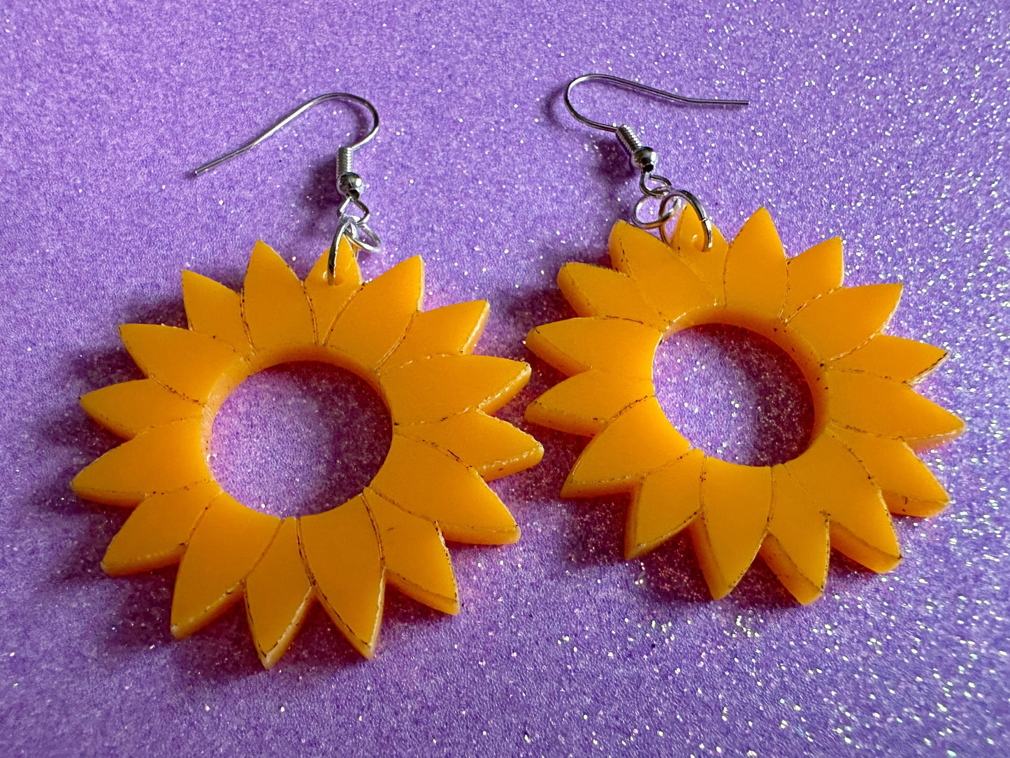 Sunflower Earrings: Laser Cut Acrylic Sunflowers, Flower, Floral, Plant, Botany, Garden, Summer, Support Ukraine, Gifts for Her/Him/Them