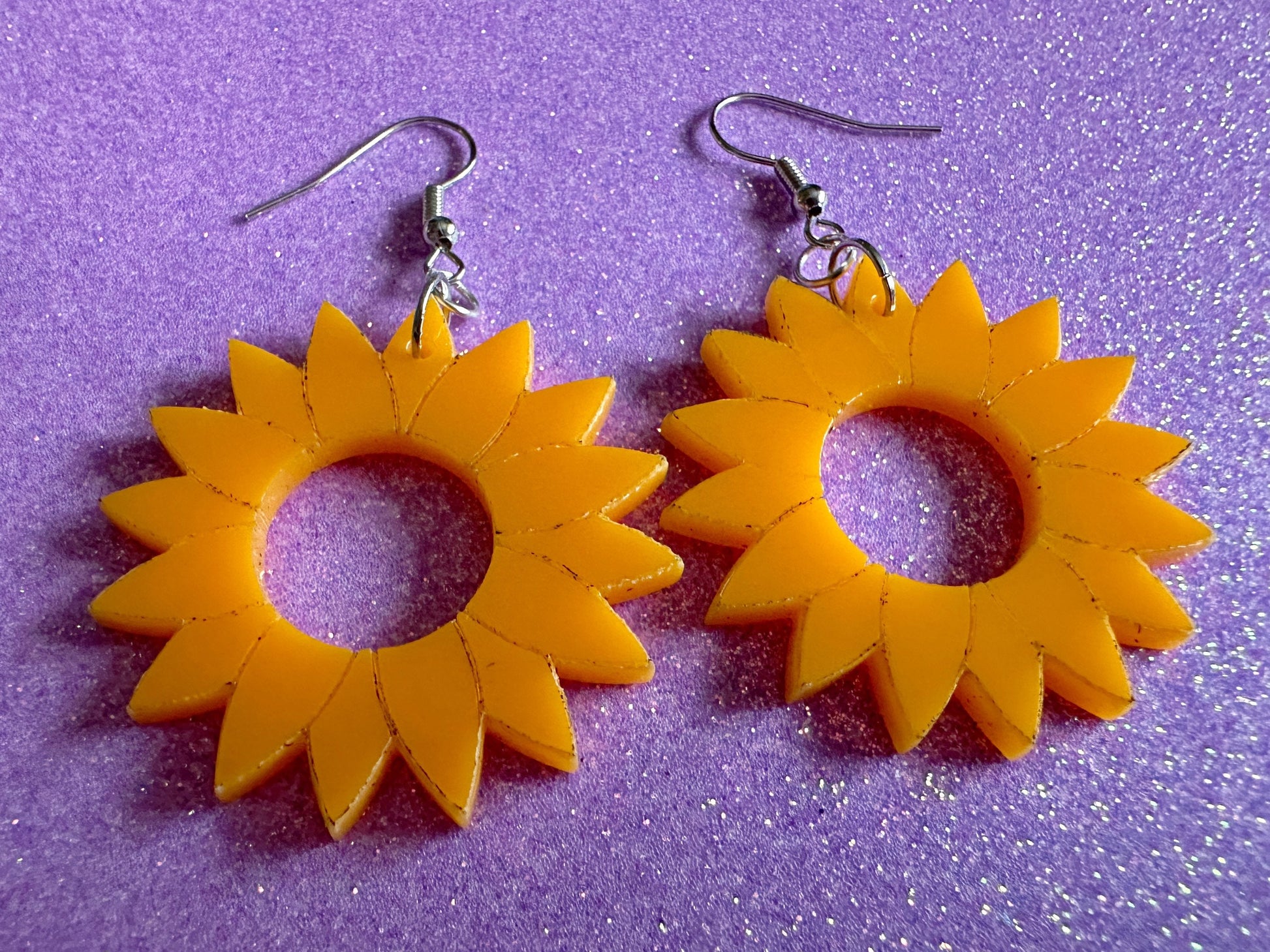 Sunflower Earrings: Laser Cut Acrylic Sunflowers, Flower, Floral, Plant, Botany, Garden, Summer, Support Ukraine, Gifts for Her/Him/Them