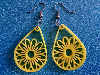 Sunflower Earrings: Laser Cut Acrylic Sunflowers, Flower, Floral, Plant, Botany, Garden, Summer, Support Ukraine, Gifts for Her/Him/Them