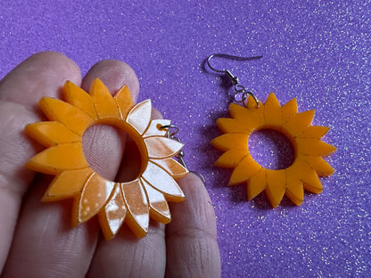 Sunflower Earrings: Laser Cut Acrylic Sunflowers, Flower, Floral, Plant, Botany, Garden, Summer, Support Ukraine, Gifts for Her/Him/Them
