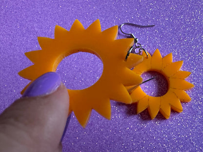 Sunflower Earrings: Laser Cut Acrylic Sunflowers, Flower, Floral, Plant, Botany, Garden, Summer, Support Ukraine, Gifts for Her/Him/Them