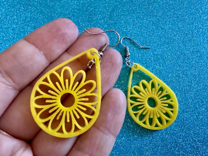 Sunflower Earrings: Laser Cut Acrylic Sunflowers, Flower, Floral, Plant, Botany, Garden, Summer, Support Ukraine, Gifts for Her/Him/Them