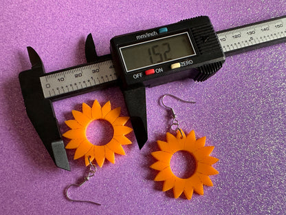Sunflower Earrings: Laser Cut Acrylic Sunflowers, Flower, Floral, Plant, Botany, Garden, Summer, Support Ukraine, Gifts for Her/Him/Them