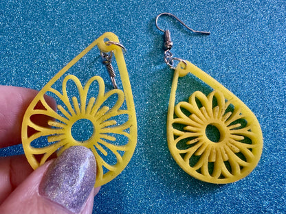 Sunflower Earrings: Laser Cut Acrylic Sunflowers, Flower, Floral, Plant, Botany, Garden, Summer, Support Ukraine, Gifts for Her/Him/Them
