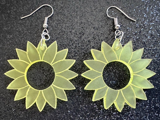 Sunflower Earrings: Laser Cut Acrylic Sunflowers, Flower, Floral, Plant, Botany, Garden, Summer, Ukraine, Best Gifts for Her/Him/Them