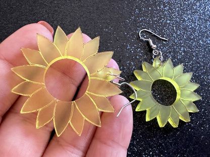 Sunflower Earrings: Laser Cut Acrylic Sunflowers, Flower, Floral, Plant, Botany, Garden, Summer, Ukraine, Best Gifts for Her/Him/Them