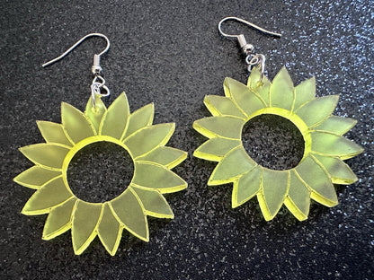 Sunflower Earrings: Laser Cut Acrylic Sunflowers, Flower, Floral, Plant, Botany, Garden, Summer, Ukraine, Best Gifts for Her/Him/Them