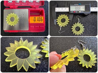 Sunflower Earrings: Laser Cut Acrylic Sunflowers, Flower, Floral, Plant, Botany, Garden, Summer, Ukraine, Best Gifts for Her/Him/Them