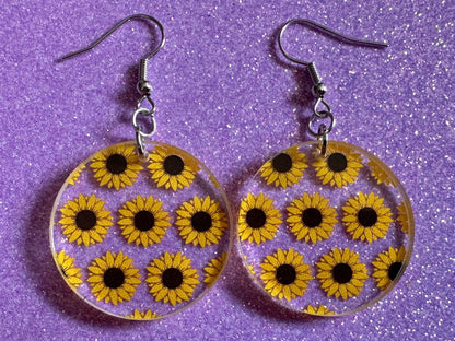 Sunflower Earrings: Laser Cut Acrylic Sunflowers, Flower, Floral, Plant, Botany, Garden, Summer Vibes, Ukraine, Best Gifts for Her/Him/Them