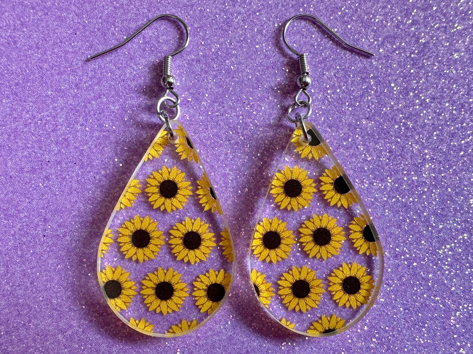 Sunflower Earrings: Laser Cut Acrylic Sunflowers, Flower, Floral, Plant, Botany, Garden, Summer Vibes, Ukraine, Best Gifts for Her/Him/Them