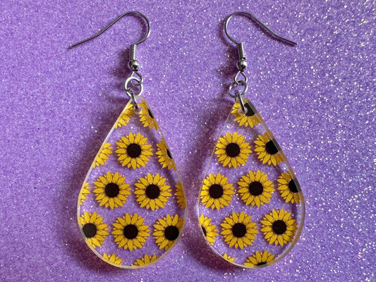 Sunflower Earrings: Laser Cut Acrylic Sunflowers, Flower, Floral, Plant, Botany, Garden, Summer Vibes, Ukraine, Best Gifts for Her/Him/Them