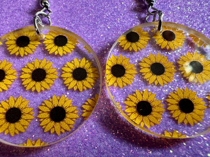 Sunflower Earrings: Laser Cut Acrylic Sunflowers, Flower, Floral, Plant, Botany, Garden, Summer Vibes, Ukraine, Best Gifts for Her/Him/Them