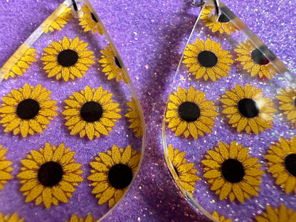 Sunflower Earrings: Laser Cut Acrylic Sunflowers, Flower, Floral, Plant, Botany, Garden, Summer Vibes, Ukraine, Best Gifts for Her/Him/Them