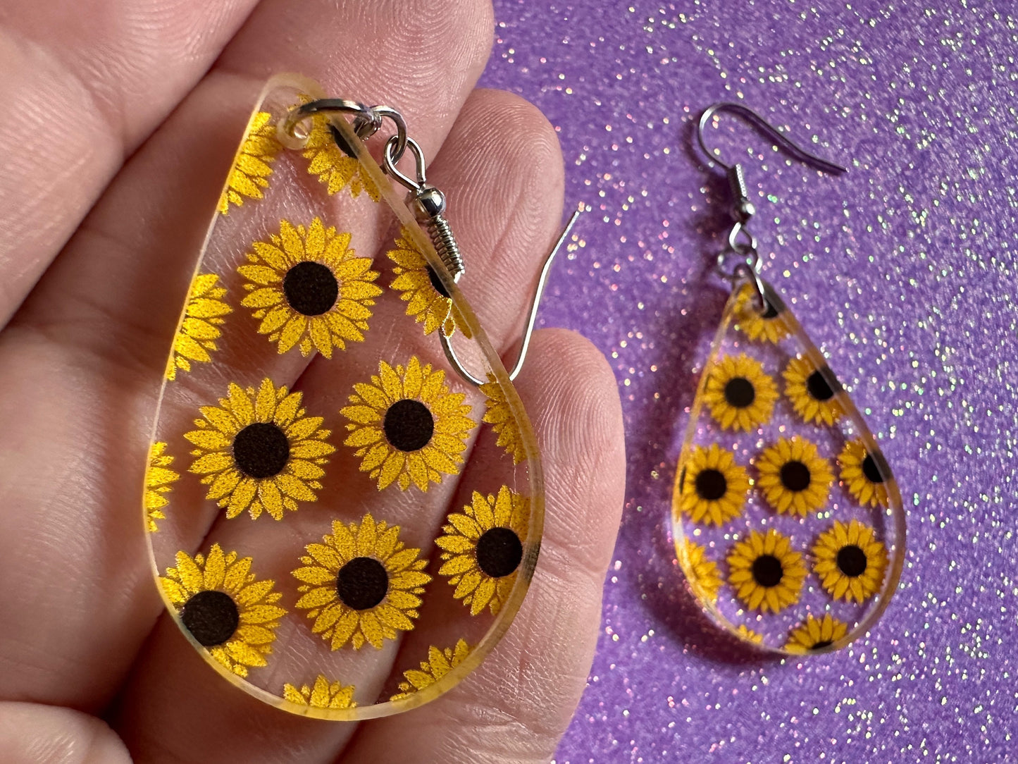 Sunflower Earrings: Laser Cut Acrylic Sunflowers, Flower, Floral, Plant, Botany, Garden, Summer Vibes, Ukraine, Best Gifts for Her/Him/Them