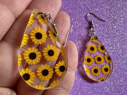 Sunflower Earrings: Laser Cut Acrylic Sunflowers, Flower, Floral, Plant, Botany, Garden, Summer Vibes, Ukraine, Best Gifts for Her/Him/Them