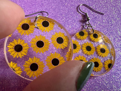 Sunflower Earrings: Laser Cut Acrylic Sunflowers, Flower, Floral, Plant, Botany, Garden, Summer Vibes, Ukraine, Best Gifts for Her/Him/Them