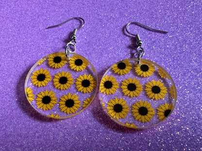Sunflower Earrings: Laser Cut Acrylic Sunflowers, Flower, Floral, Plant, Botany, Garden, Summer Vibes, Ukraine, Best Gifts for Her/Him/Them