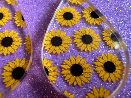 Sunflower Earrings: Laser Cut Acrylic Sunflowers, Flower, Floral, Plant, Botany, Garden, Summer Vibes, Ukraine, Best Gifts for Her/Him/Them