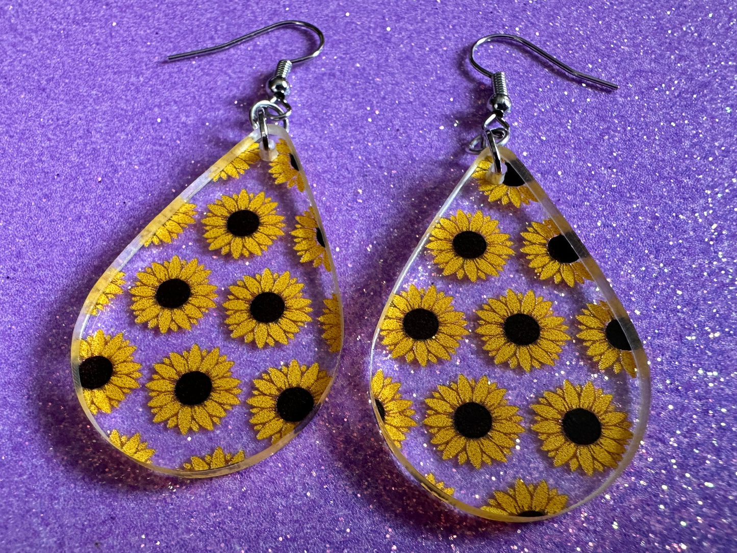 Sunflower Earrings: Laser Cut Acrylic Sunflowers, Flower, Floral, Plant, Botany, Garden, Summer Vibes, Ukraine, Best Gifts for Her/Him/Them