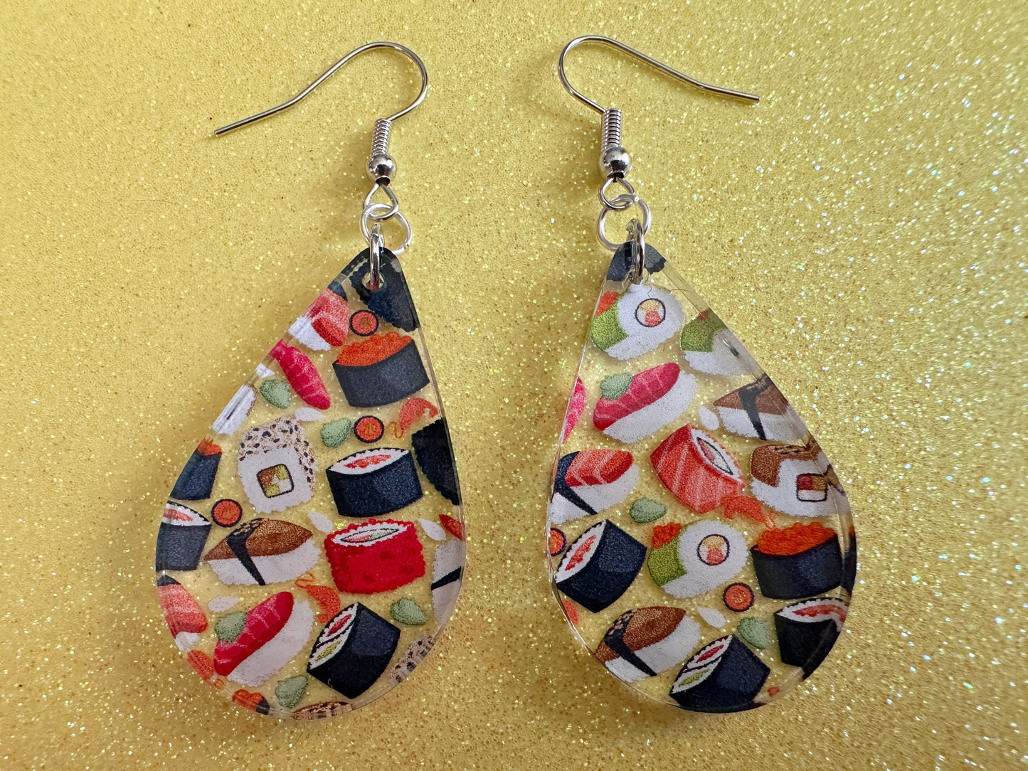Sushi Earrings: Laser Cut Acrylic Sushi Earrings, Seafood, Fish, Japanese, Nigiri, Sushi Rolls, Caviar, Novelty, Best Gifts for Her/Him/Them