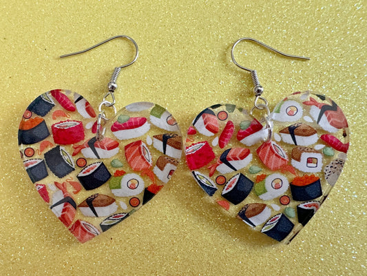 Sushi Earrings: Laser Cut Acrylic Sushi Earrings, Seafood, Fish, Japanese, Nigiri, Sushi Rolls, Caviar, Novelty, Best Gifts for Her/Him/Them