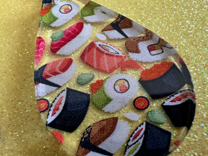 Sushi Earrings: Laser Cut Acrylic Sushi Earrings, Seafood, Fish, Japanese, Nigiri, Sushi Rolls, Caviar, Novelty, Best Gifts for Her/Him/Them