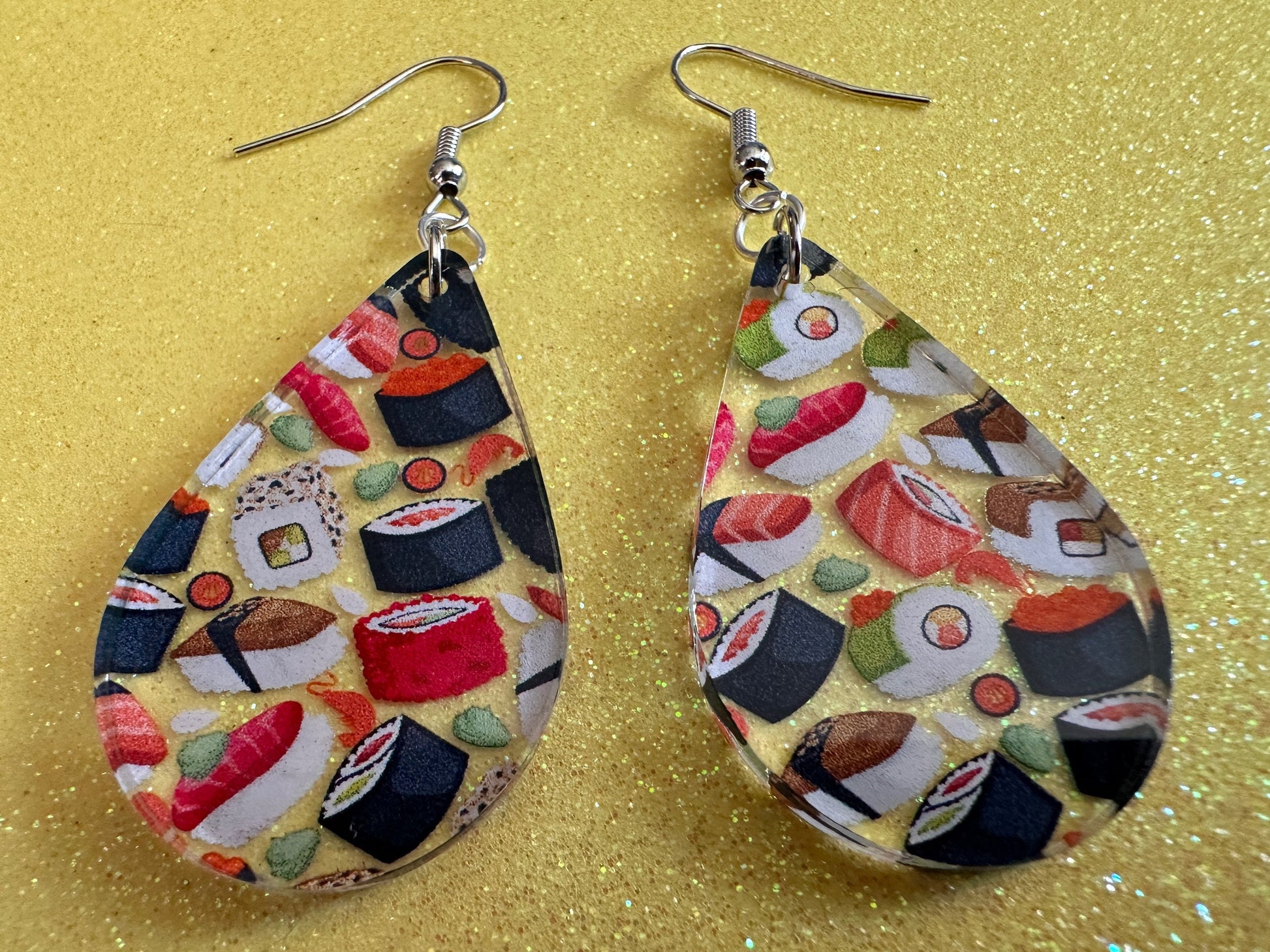 Sushi Earrings: Laser Cut Acrylic Sushi Earrings, Seafood, Fish, Japanese, Nigiri, Sushi Rolls, Caviar, Novelty, Best Gifts for Her/Him/Them
