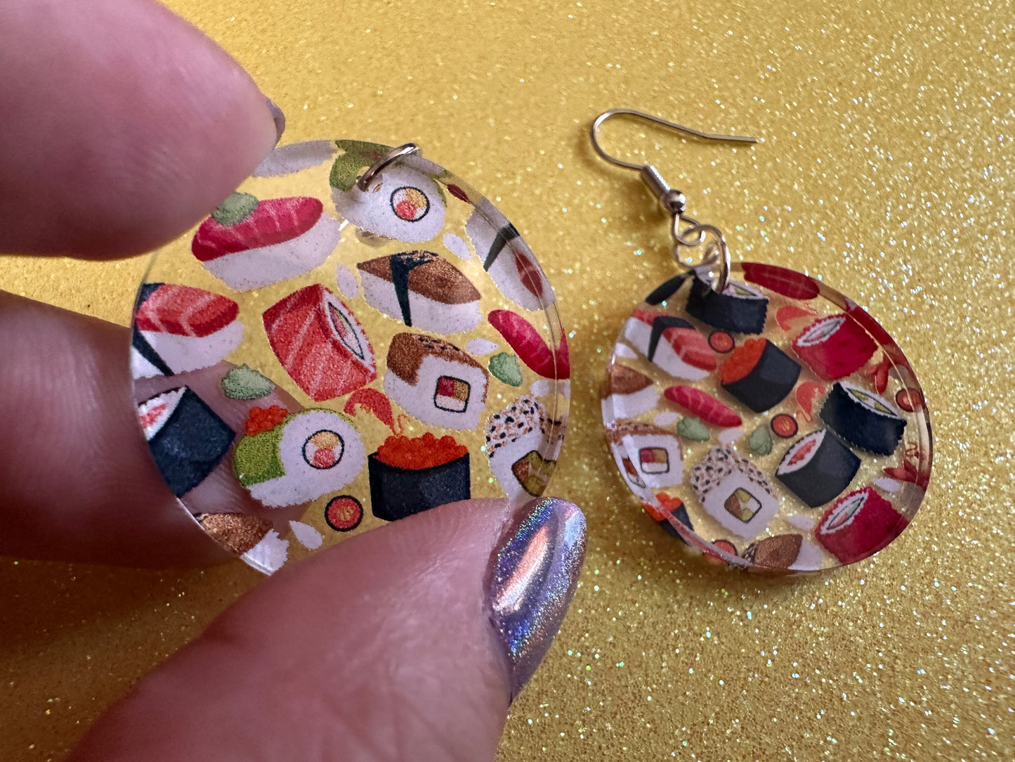 Sushi Earrings: Laser Cut Acrylic Sushi Earrings, Seafood, Fish, Japanese, Nigiri, Sushi Rolls, Caviar, Novelty, Best Gifts for Her/Him/Them