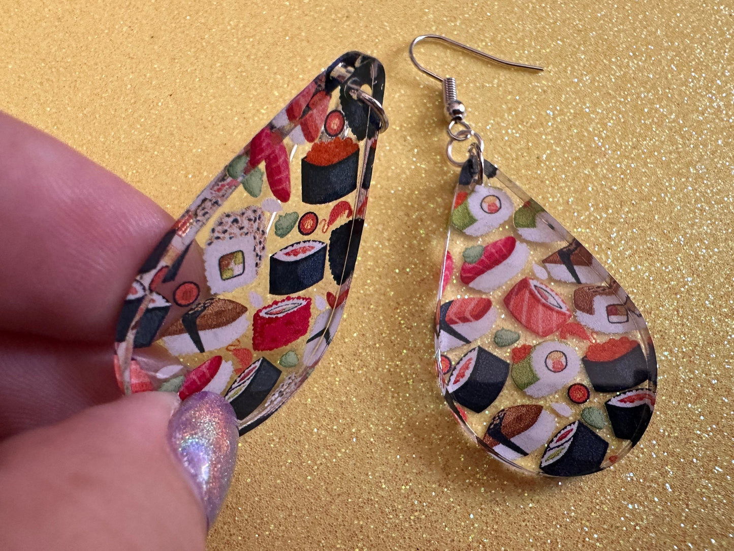 Sushi Earrings: Laser Cut Acrylic Sushi Earrings, Seafood, Fish, Japanese, Nigiri, Sushi Rolls, Caviar, Novelty, Best Gifts for Her/Him/Them