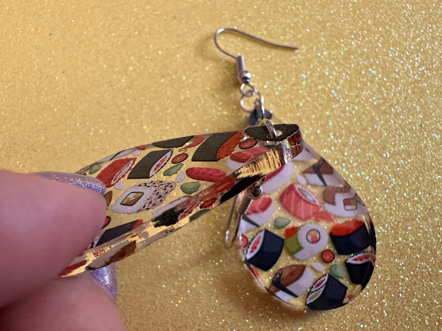 Sushi Earrings: Laser Cut Acrylic Sushi Earrings, Seafood, Fish, Japanese, Nigiri, Sushi Rolls, Caviar, Novelty, Best Gifts for Her/Him/Them
