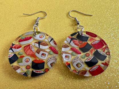 Sushi Earrings: Laser Cut Acrylic Sushi Earrings, Seafood, Fish, Japanese, Nigiri, Sushi Rolls, Caviar, Novelty, Best Gifts for Her/Him/Them